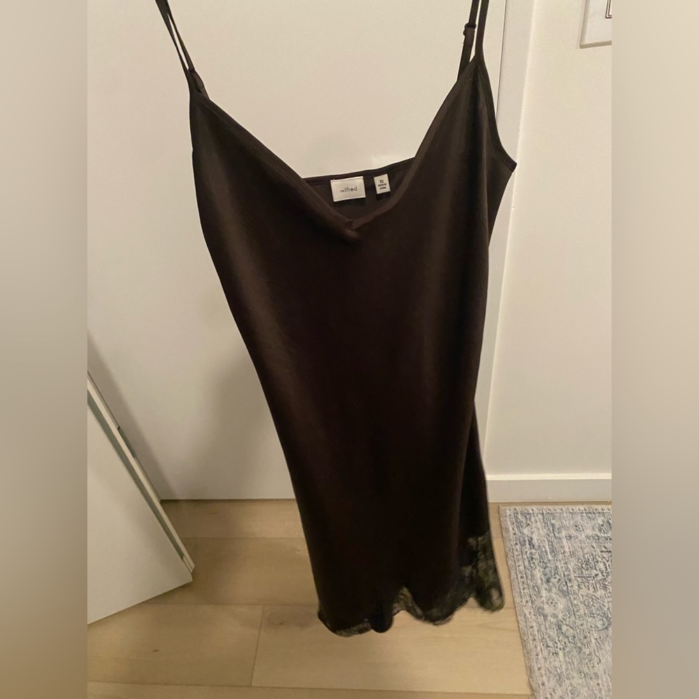 Aritzia brown slip dress with lace detail